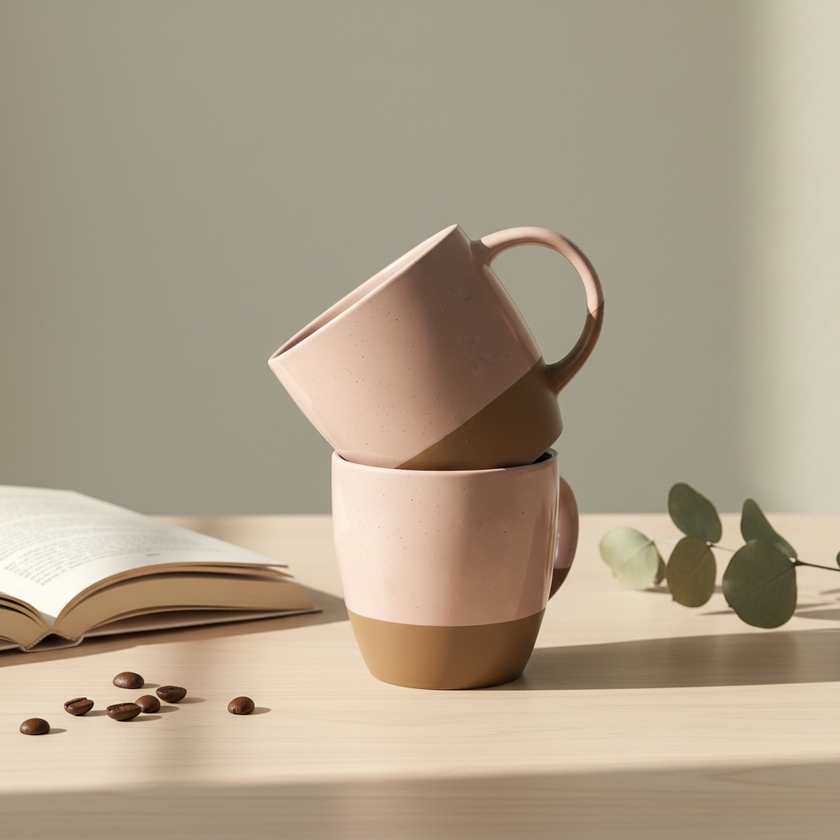 Serrana Glass Joy Ceramic Mug set of 2 — pebble-dimpled high-gloss ceramic mug for lattes coffees and hot cocoa