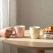 Serrana Glass Passion Ceramic Pink White Mug set of 2 — pebble-dimpled glazed ceramic mug for hot beverages