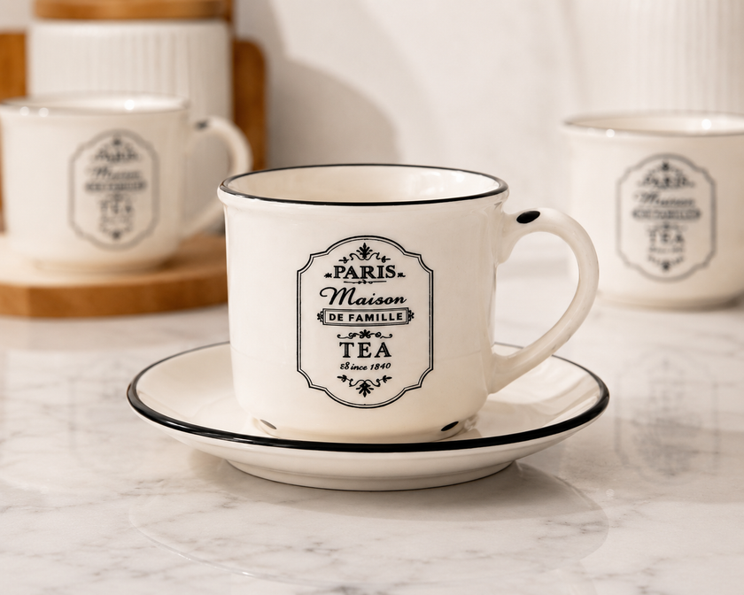 Paris Coffee Cup & Saucer Set with Stand (12 pcs)