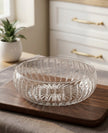 Serrana Glass Luce 24cm Premium Glass Serving Bowl — starburst-base vertically ribbed clear glass for salads and centerpiece