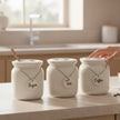 Serrana Glass Allora Ceramic Coffee Tea Sugar Jar Set — speckled ceramic jars with wooden lids for storage