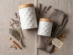 Diamond Ceramic Kitchen Canister Set – 7 Piece with Bamboo Lids & Tray