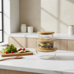 Serrana Glass Round Glass Food Storage Bowls Set of 3 — round clear glass with natural wooden lids for fresh produce