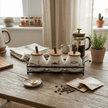 Serrana Glass Rustic Farmhouse Ceramic Canister Trio — white ceramic jars with farmhouse illustrations for tea coffee sugar
