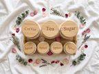 Rose Embossed Ceramic Kitchen Canister Set – 7 Piece with Bamboo Lids & Tray