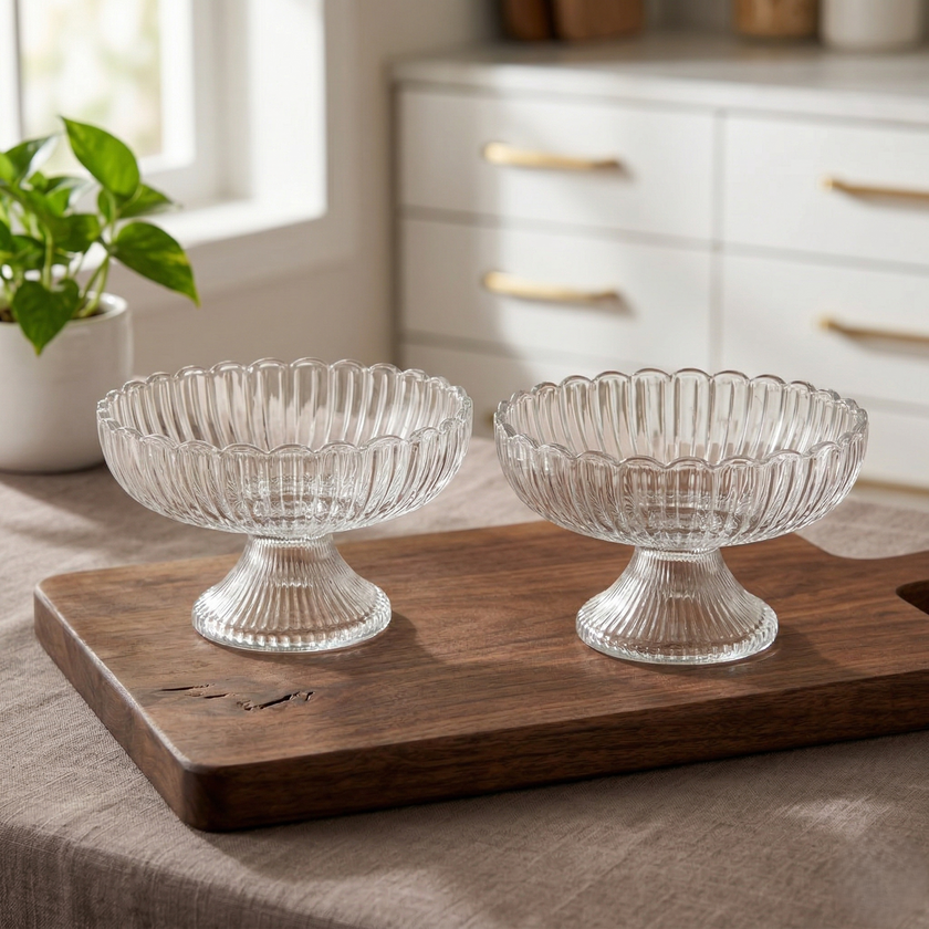 Serrana Glass Sar bowl set 12cm 6Pcs — ribbed crystal bowl, 12cm set of 6, for desserts nuts and snacks