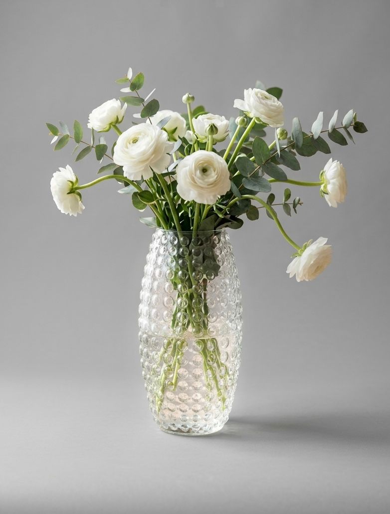 Serrana Glass Elora Beaded Glass Vase 26cm — bubble-textured hourglass clear glass for loose airy floral arrangements