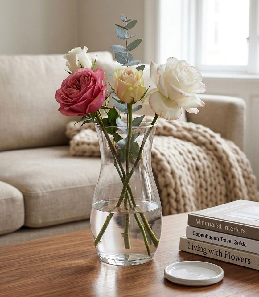 Serrana Glass Serene Glass Vase 26cm — classic clear glass vase, 26cm tall, for fresh bouquets and floral arrangements