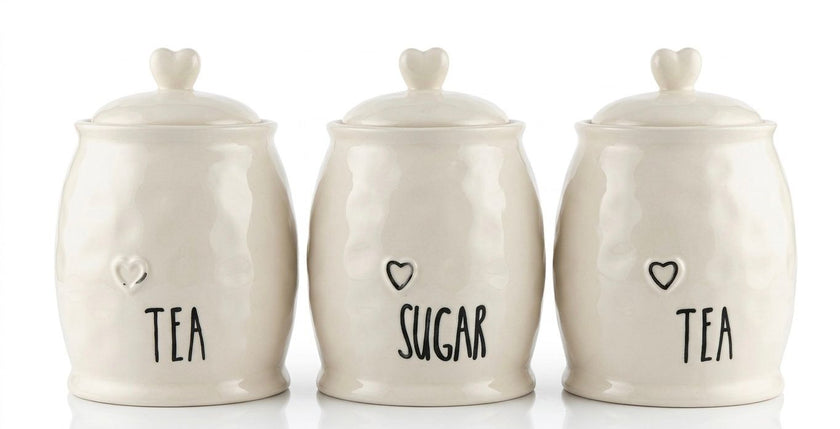 Heart Ceramic Canister Set – 3 Piece (Tea & Sugar)