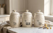 Heart Ceramic Canister Set – 3 Piece (Tea & Sugar)
