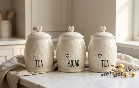 Heart Ceramic Canister Set – 3 Piece (Tea & Sugar)