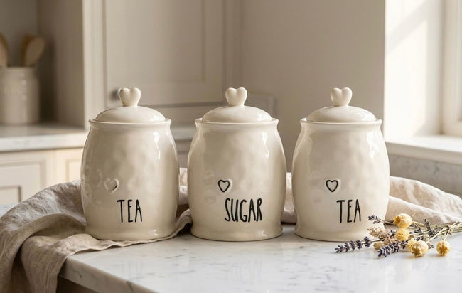 Heart Ceramic Canister Set – 3 Piece (Tea & Sugar)