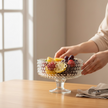 Serrana Glass Bubbly plate 24cm — footed bubble-textured clear glass plate, 24cm, for desserts fruits and pastries