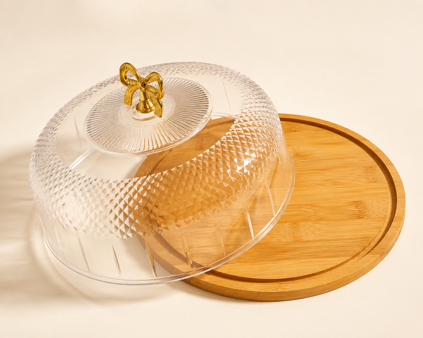 Bamboo Serving Board with Crystal-Cut Acrylic Dome Cover