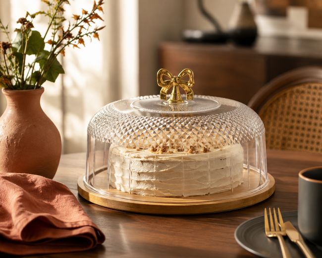 Bamboo Serving Board with Crystal-Cut Acrylic Dome Cover
