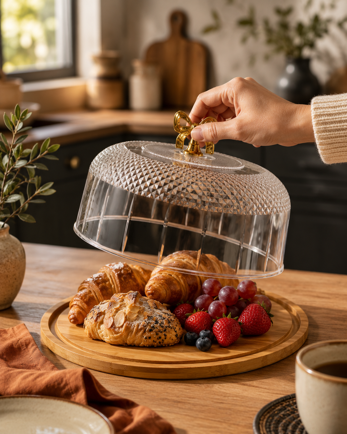 Bamboo Serving Board with Crystal-Cut Acrylic Dome Cover