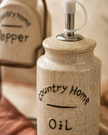 Rustic Ceramic Condiment Caddy Set – Oil, Vinegar, Salt & Pepper