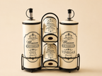 Ada Ceramic Condiment Caddy Set – Oil, Vinegar, Salt & Pepper