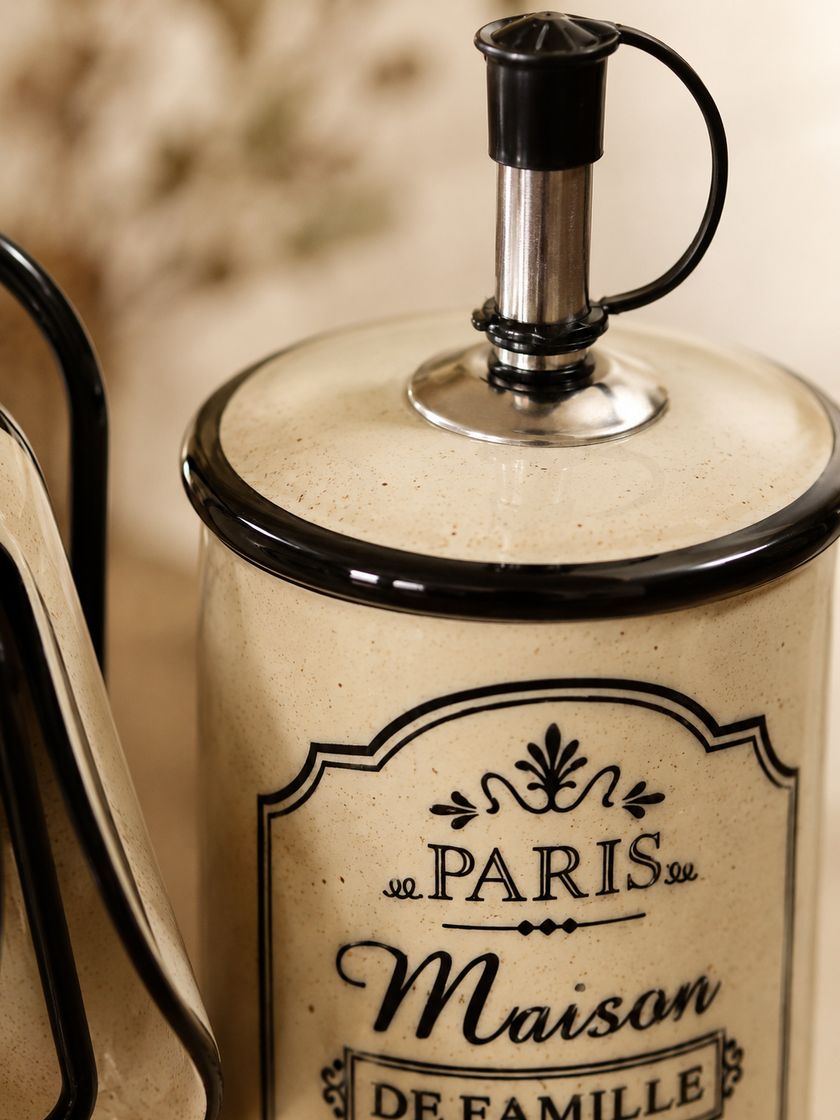 Ada Ceramic Condiment Caddy Set – Oil, Vinegar, Salt & Pepper