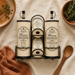 Ada Ceramic Condiment Caddy Set – Oil, Vinegar, Salt & Pepper