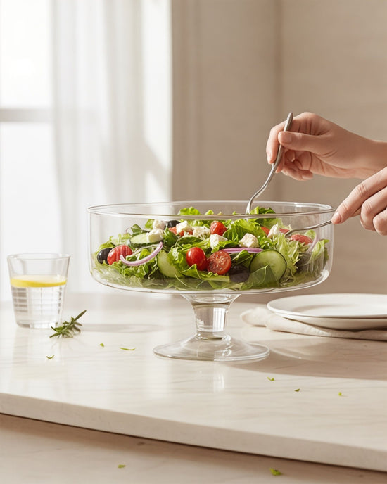 Serrana Glass Jude plate — footed bubble-textured clear glass, for desserts fruits and pastries