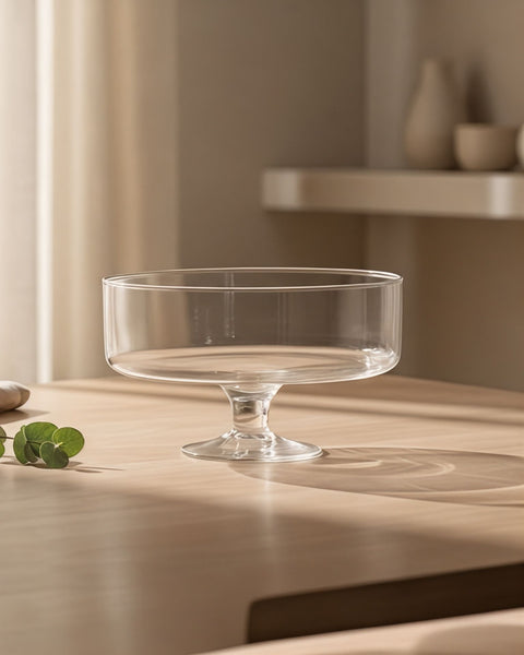 Serrana Glass Jude plate — footed bubble-textured clear glass, for desserts fruits and pastries