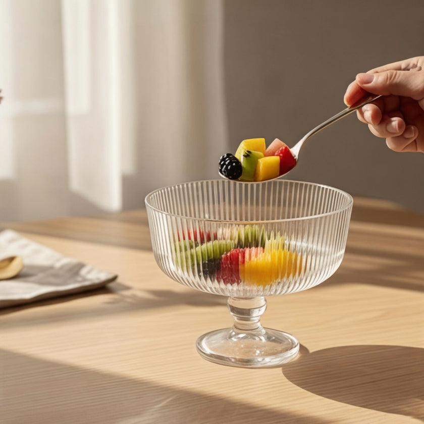 Serrana Glass Mora dessert bowl — footed crystal, 370ml, for ice cream and desserts