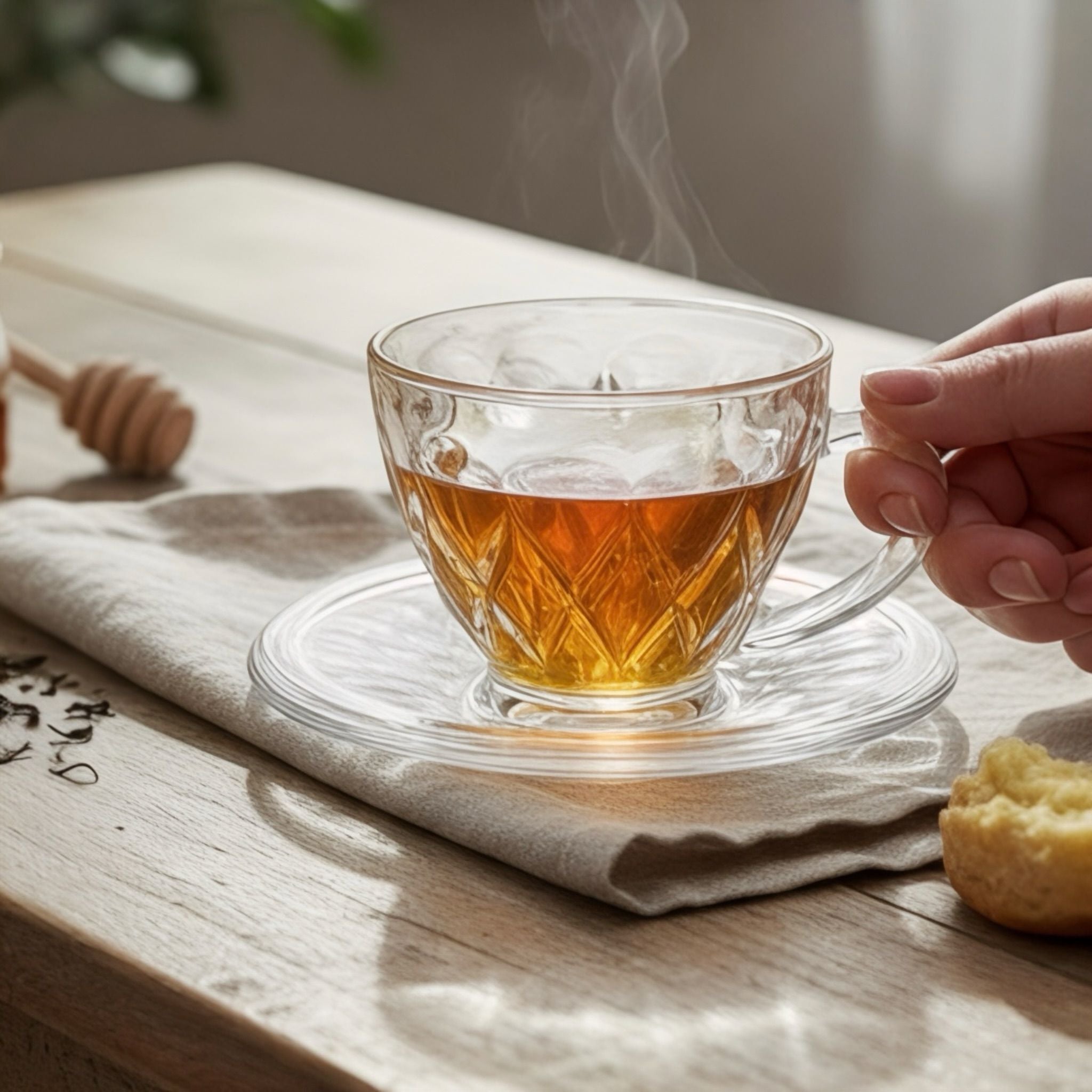 Serrana Glass Orchid tea/coffee set — crystal cup and saucer, 225ml 6 sets, for tea and coffee