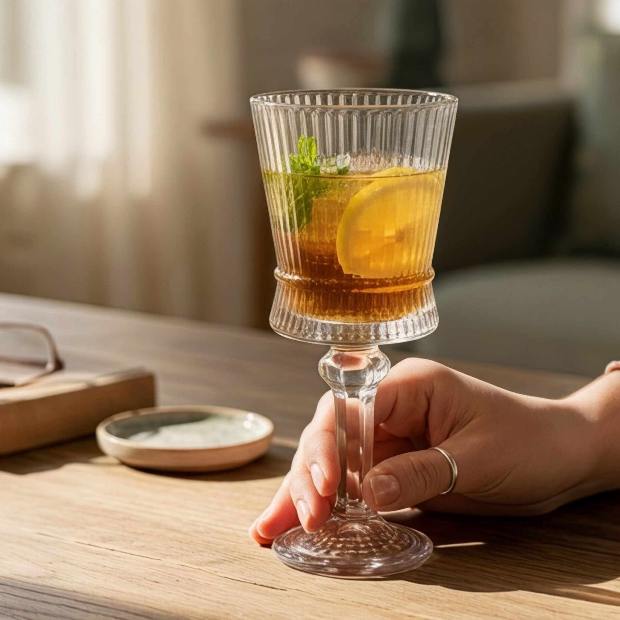 Serrana Glass Cherry stemware set 6pcs — elegant crystal stemware, 150ml set of 6, for juices water and soft drinks