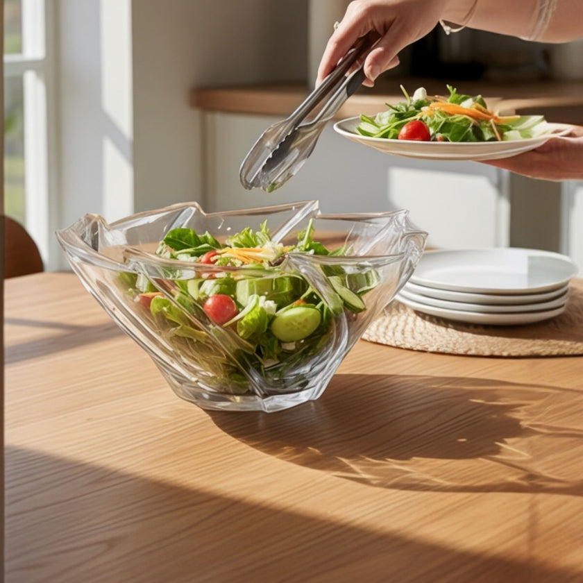 Serrana Glass Wave serving bowl 24cm — wave-design crystal, 2000ml, for fruit salads and table display