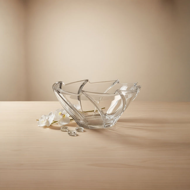 Serrana Glass Wave serving bowl 24cm — wave-design crystal, 2000ml, for fruit salads and table display