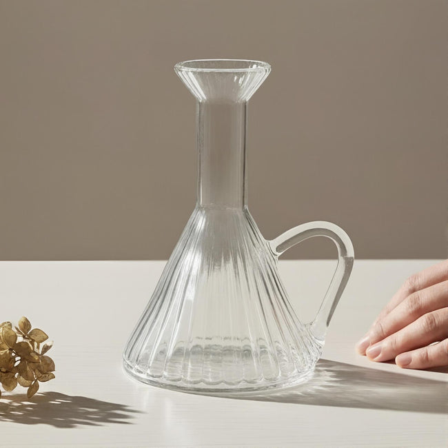 Serrana Glass JUG GHARY — ribbed glass carafe with handle, fluted texture, for juice water and milk