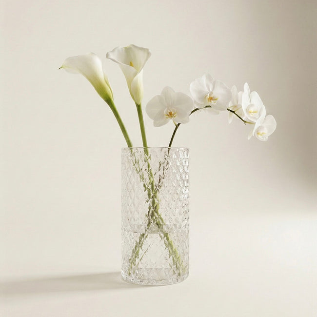 Serrana Glass Cil handmade vase 20x10cm — cylindrical bubble-texture handmade glass for long-stem flowers and decor