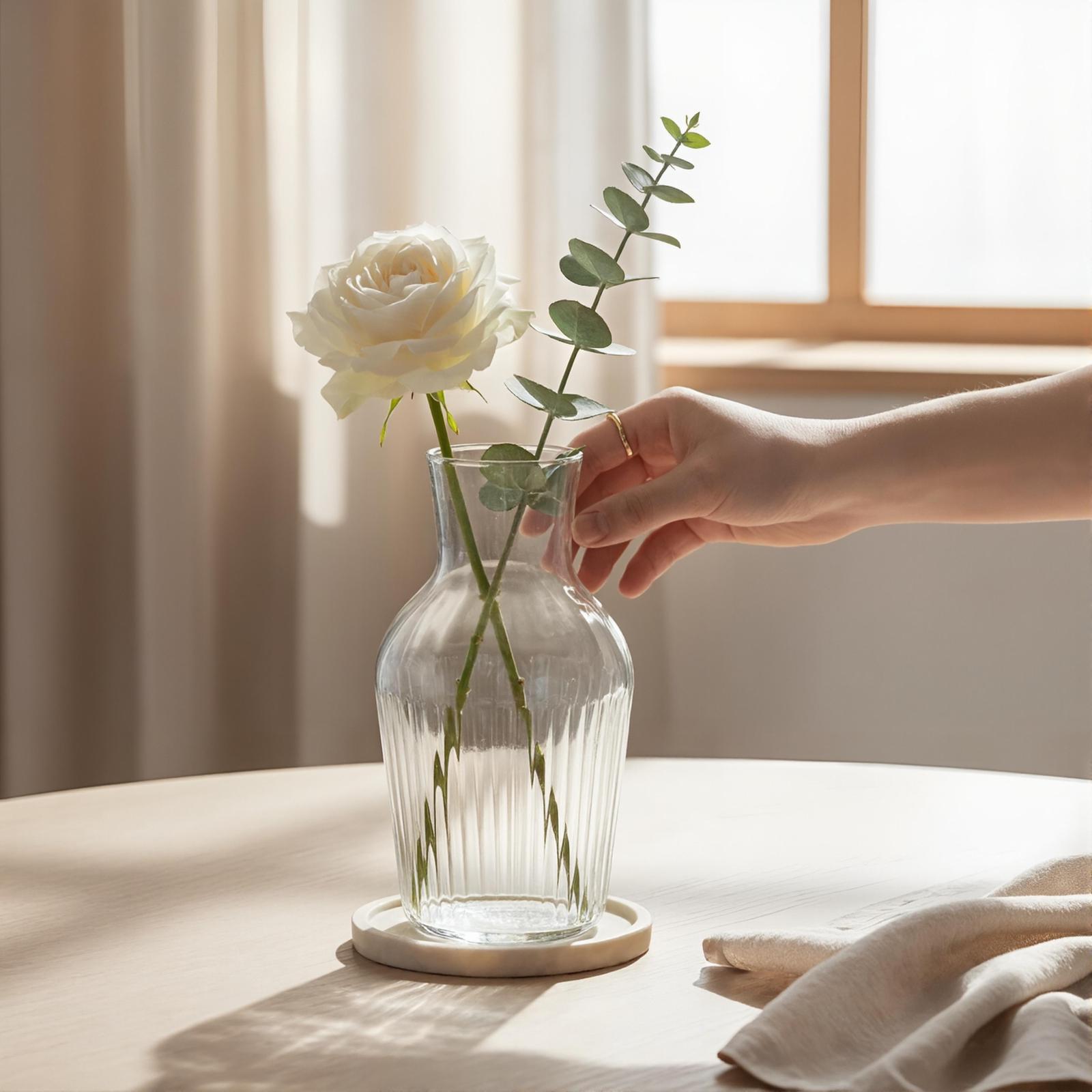 Serrana Glass Milan handmade vase 22cm — vertically ribbed modern clear glass for decorative display and styling