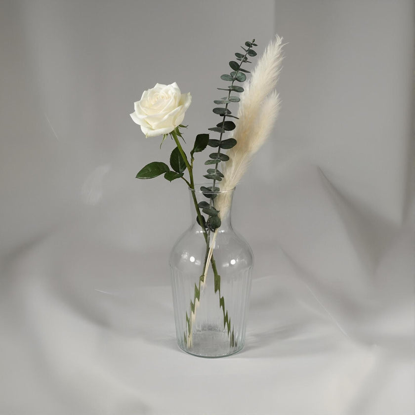 Serrana Glass Milan handmade vase 22cm — vertically ribbed modern clear glass for decorative display and styling