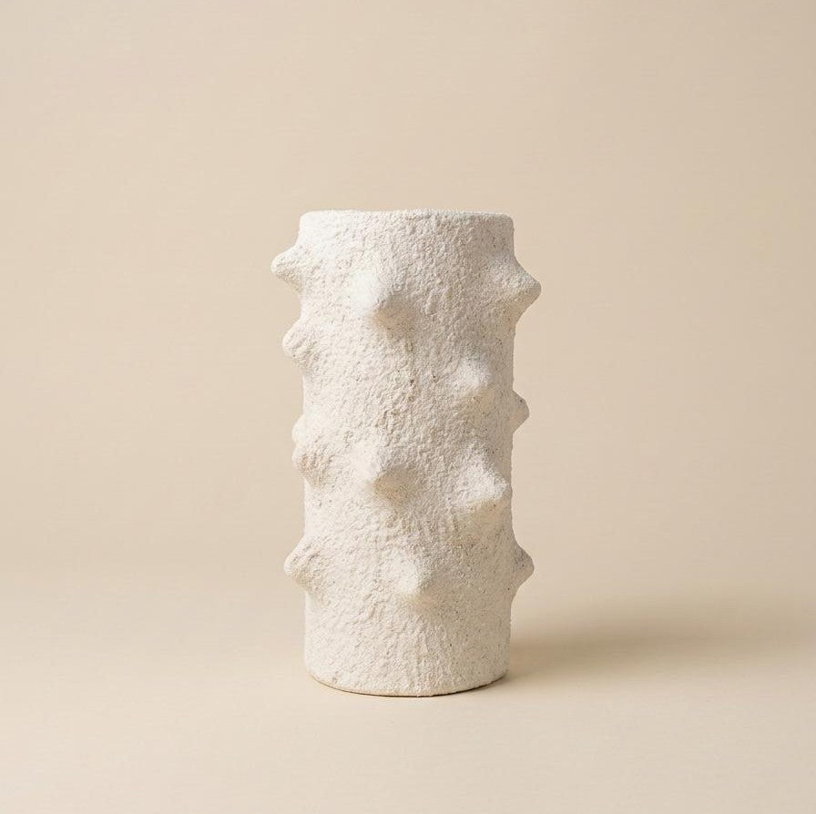 Serrana Glass Sculptural Studded Texture Vase Off-White — off-white studded pottery for dried botanicals and art display
