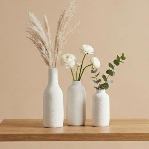 Serrana Glass Textured Pottery Vase set — matte unglazed pottery collection for dried botanicals and interior styling