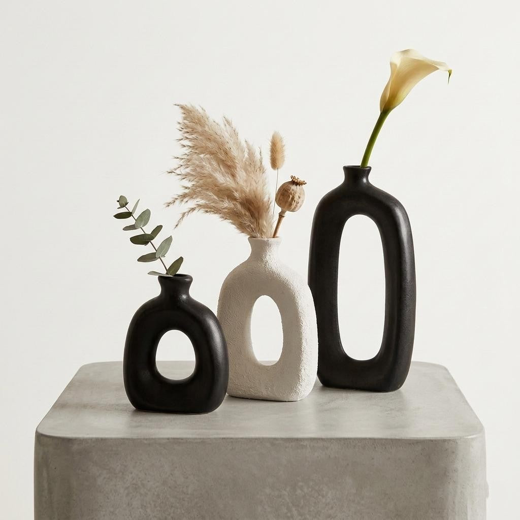 Serrana Glass Modern Cut-Out Oval Pottery Vase — architectural oval cut-out pottery for floral display and interior decor