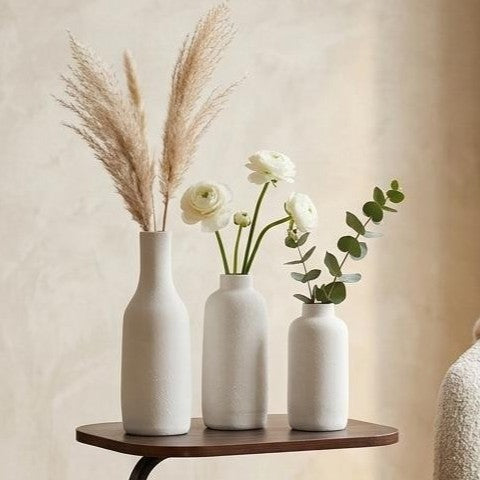 Serrana Glass Textured Pottery Vase set — matte unglazed pottery collection for dried botanicals and interior styling