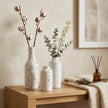 Serrana Glass Speckled Monochrome Pottery Vase set — white pottery with black splatter pattern for shelf display