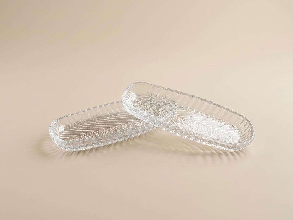 Serrana Glass Kubra Bowl 19cm 6pcs — embossed leaf pattern scalloped-edge clear glass dish for nuts and appetizers