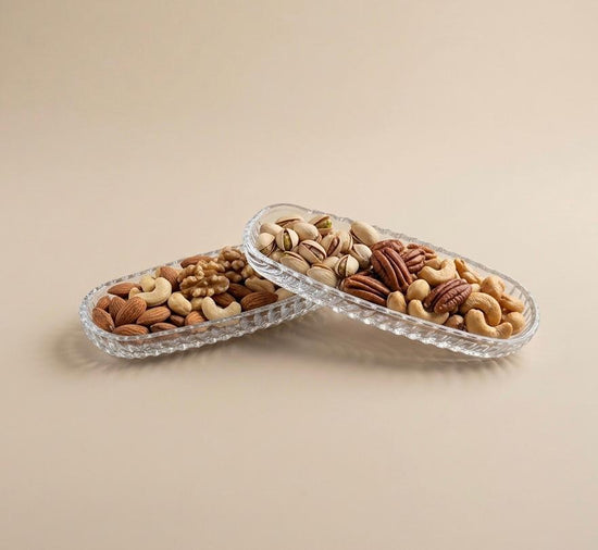 Serrana Glass Kubra Bowl 19cm 6pcs — embossed leaf pattern scalloped-edge clear glass dish for nuts and appetizers