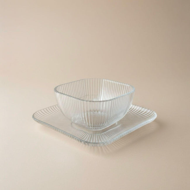 Serrana Glass Royal lines bowl set 12Pcs — ribbed crystal, set of 12, for desserts and snacks