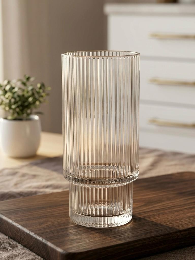 Serrana Glass Loreta Fluted Glassware Set 300ml 6pcs — vertically ribbed fluted clear glass with stepped base for cocktails