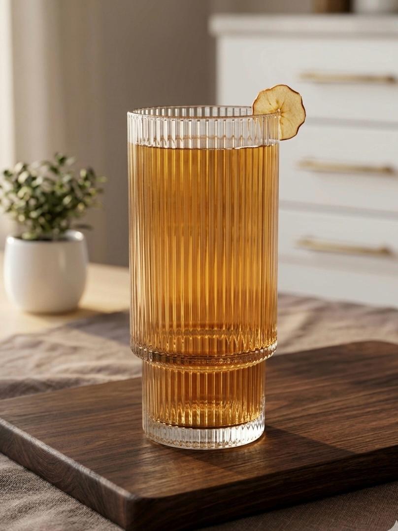 Serrana Glass Loreta Fluted Glassware Set 300ml 6pcs — vertically ribbed fluted clear glass with stepped base for cocktails