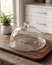 Serrana Glass Tarta 33cm Cake Plate with Dome Cover — radial ribbed glass plate with dome cover for cakes and pastries
