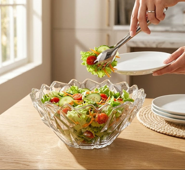 Serrana Glass Atlantic serving bowl — bold faceted crystal for salads fruit snacks and table display