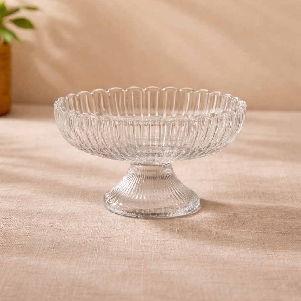 Serrana Glass Sar bowl set 12cm 6Pcs — ribbed crystal bowl, 12cm set of 6, for desserts nuts and snacks