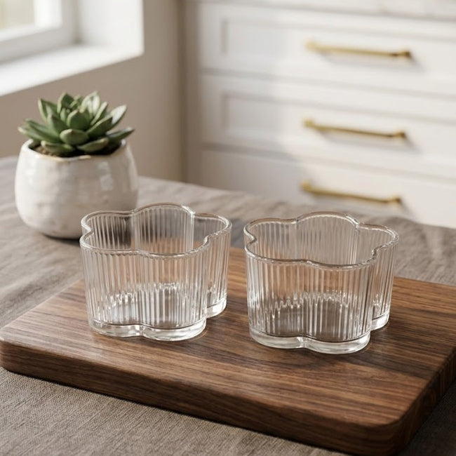 Serrana Glass Julia lines bowl set 12Pcs — ribbed crystal, set of 12, for desserts nuts and snacks