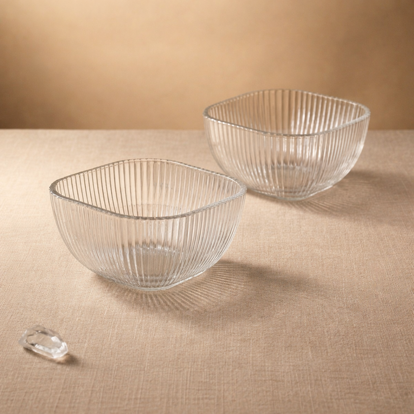 Serrana Glass Viva lines bowl set 12Pcs — ribbed crystal bowl, set of 12, for desserts nuts and snacks